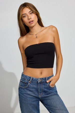 Black Women Garage Femme Tube Tank Top | A-9286574