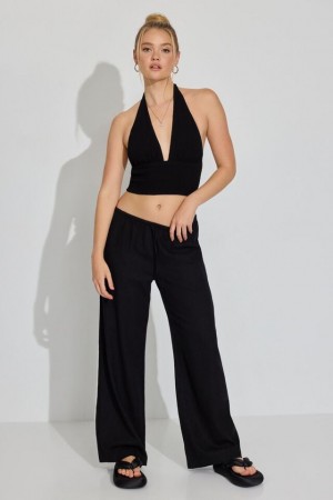 Black Women Garage Millie Linen Pull-on Pants | A-4506918