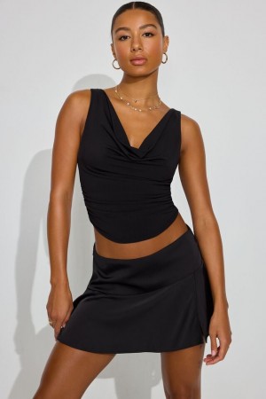 Black Women Garage Satin With Slit Skorts | A-4718639