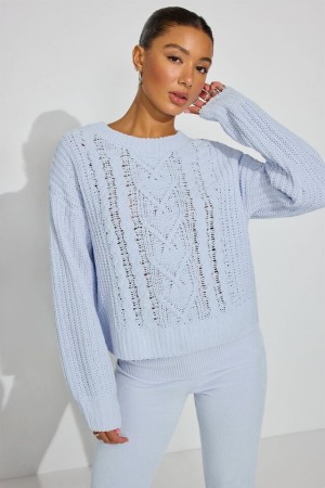 Blue Women Garage Chenille Oversized Sweater | A-5361027