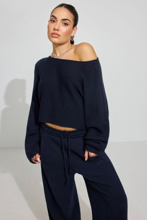 Blue Women Garage Supersoft Loose Crop Sweater | A-5892074