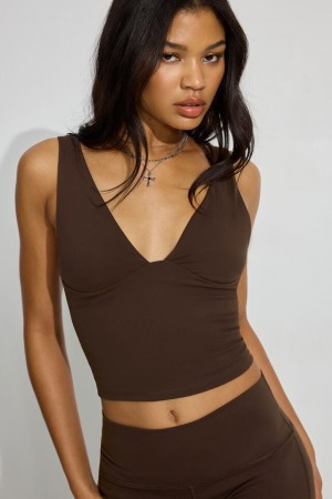 Brown Women Garage Plunge Tank Top | A-2031845