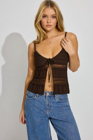 Brown Women Garage Resort Lace Flyaway Tank Top | A-1382694