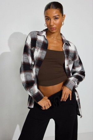 Brown / Black Women Garage Noah Plaid Button-up Long Sleeve | A-5324708