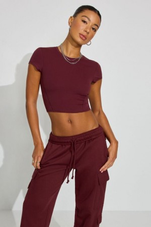 Burgundy Women Garage Softactive T Shirts | A-8617032