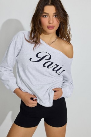 Grey Women Garage Softterry Off Shoulder Sweatshirts | A-6058321