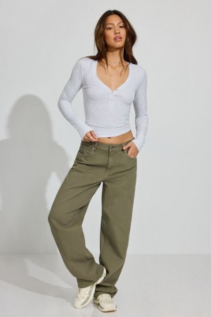 Olive Khaki Women Garage Low Rise Pants | A-2317850