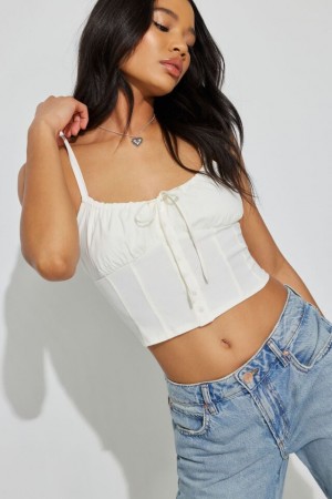 White Women Garage Rosie Buttoned Milkmaid Cami Tank Top | A-3726495