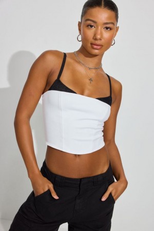 White / Black Women Garage Double Layer Tank Top | A-3189645