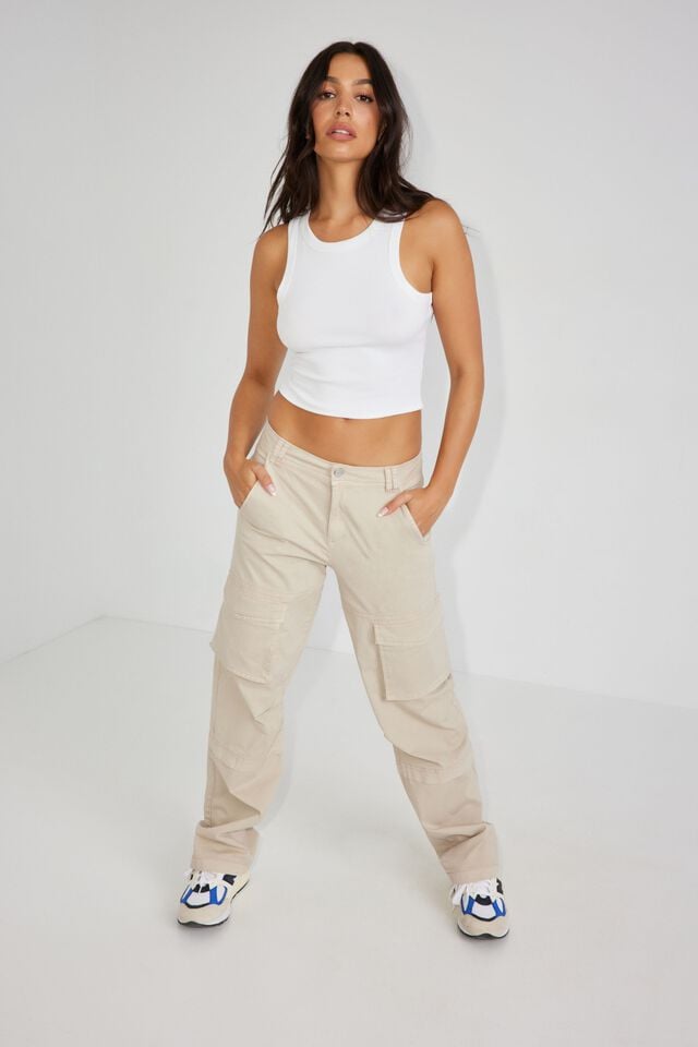 Beige Women Garage Remi Straight Cargo Pants | A-8742513