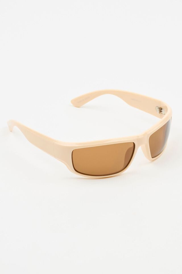 Beige / Brown Women Garage Sporty Wrap Sunglasses | A-3091682