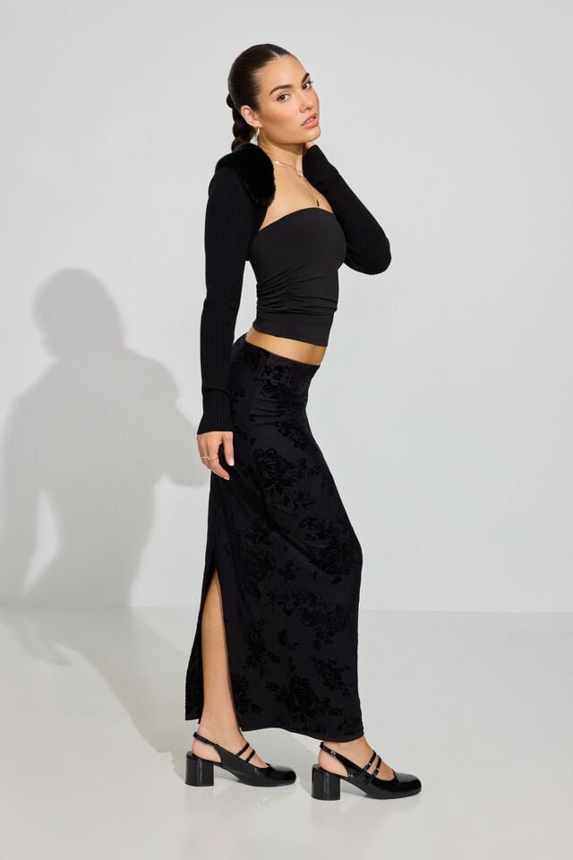 Black Women Garage Burnout Velvet Maxi Skirts | A-2915074