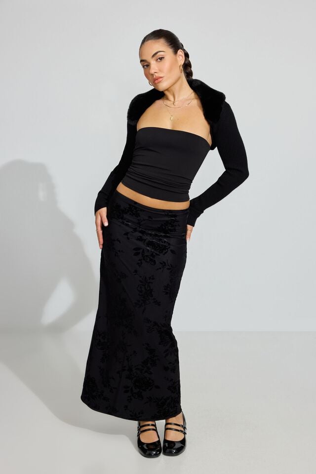 Black Women Garage Burnout Velvet Maxi Skirts | A-2915074