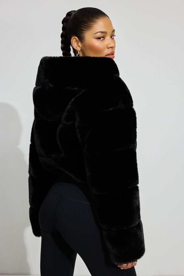 Black Women Garage Faux-fur Down Jackets | A-3421796