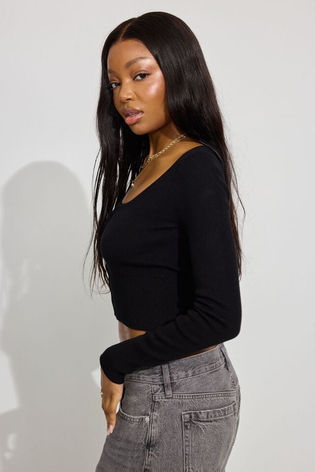 Black Women Garage Hook & Eye Sweater | A-4261798