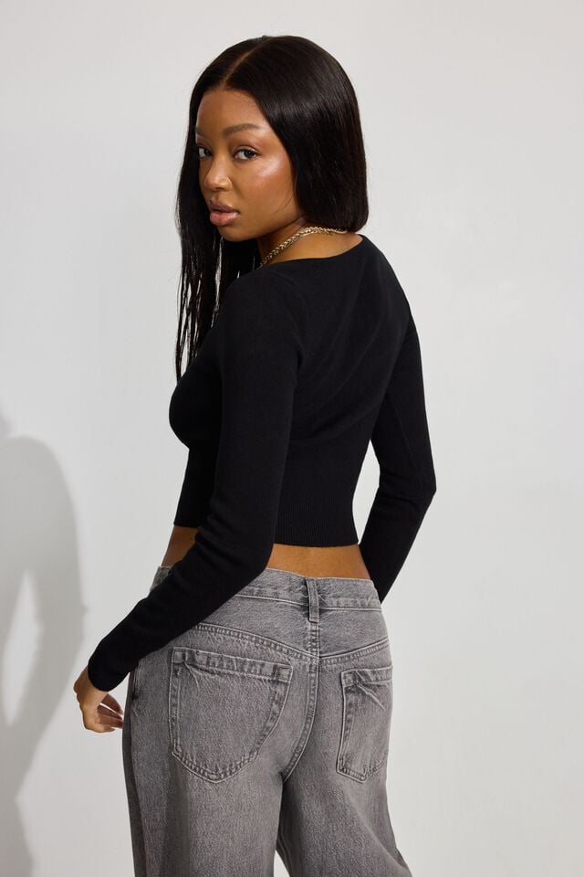 Black Women Garage Hook & Eye Sweater | A-4261798