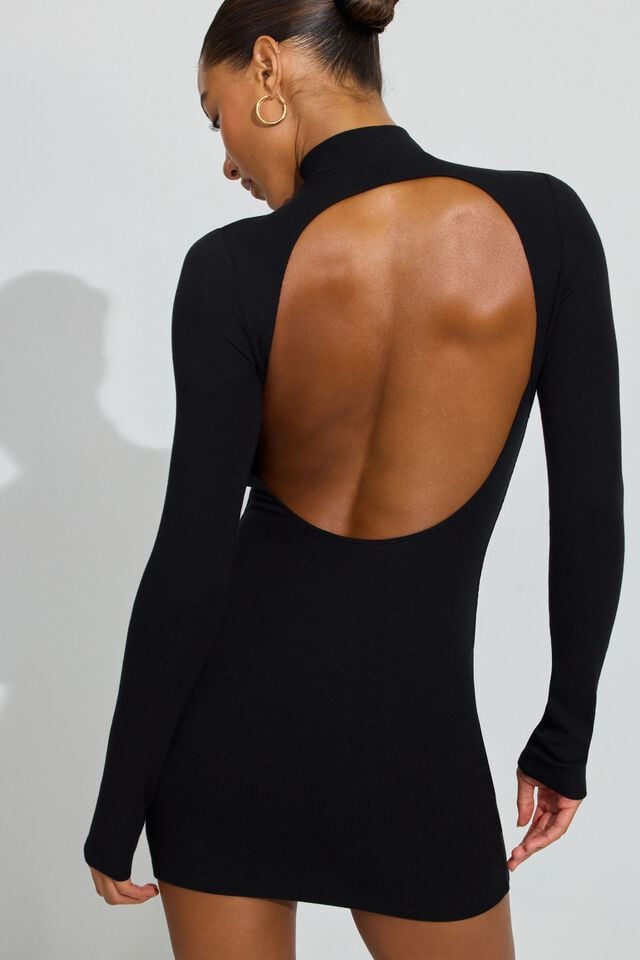 Black Women Garage Long Sleeve Open Back Dress | A-9706218