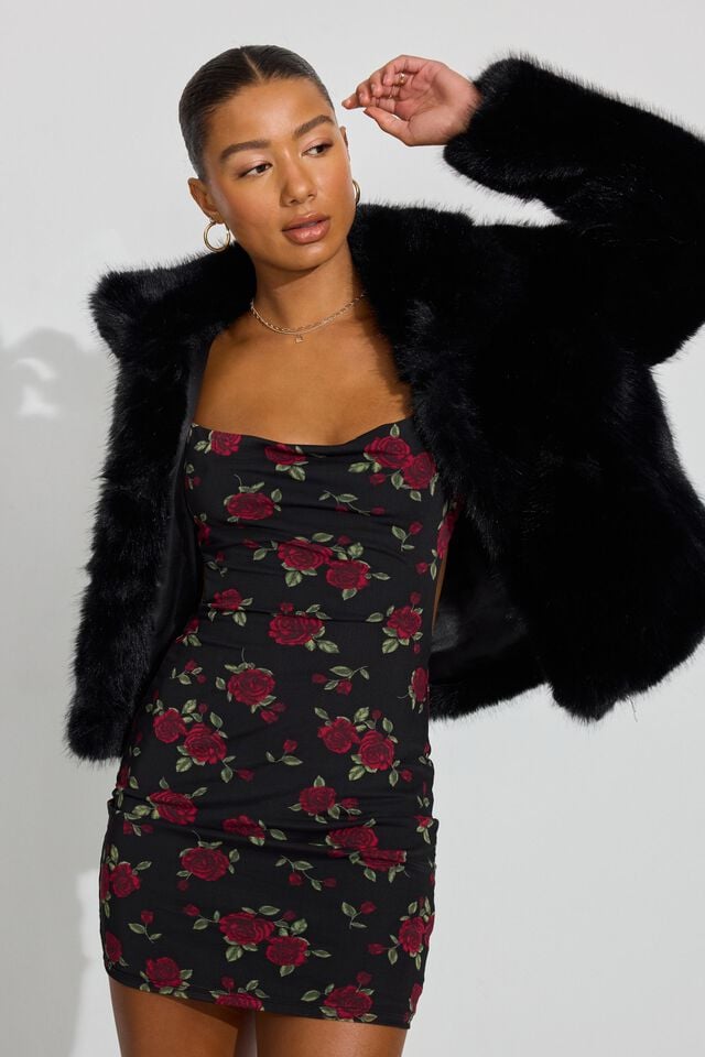 Black Women Garage Short Faux Fur Coat | A-2749836