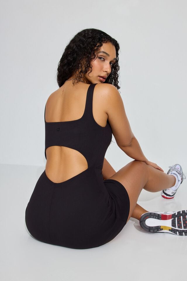 Black Women Garage Square Neck Active Mini Dress | A-0295317