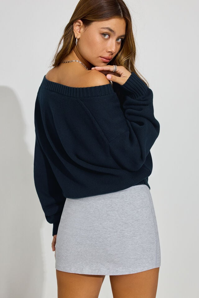 Blue Women Garage High V-neck Sweater | A-6785421