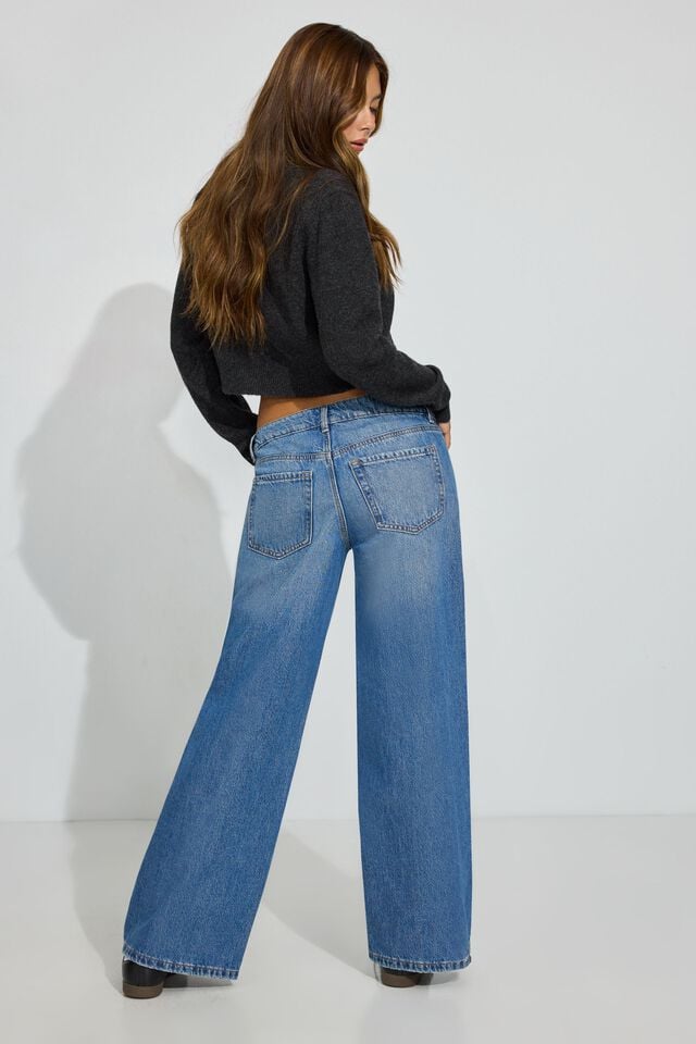 Blue Women Garage Low Rise Wide Leg Jeans | A-0819362