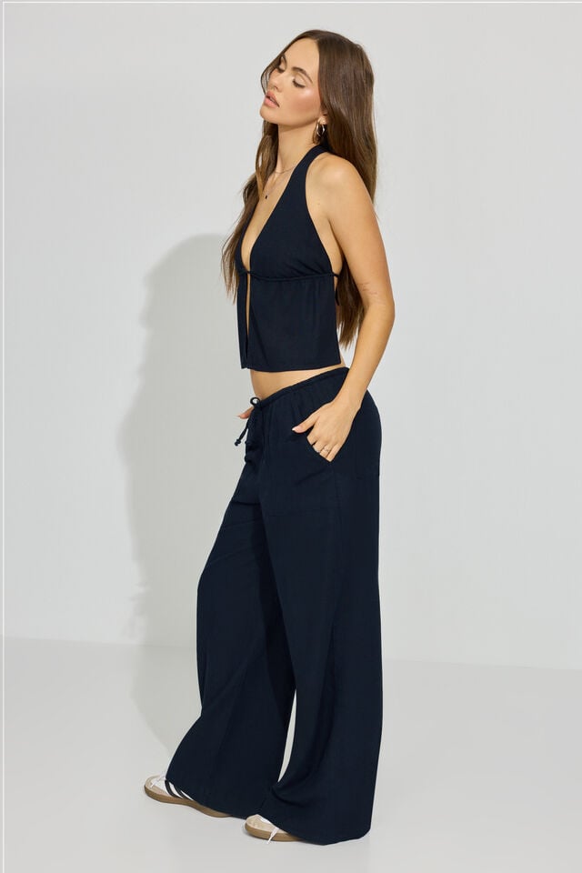 Blue Women Garage Millie Linen Pull-on Pants | A-7163298