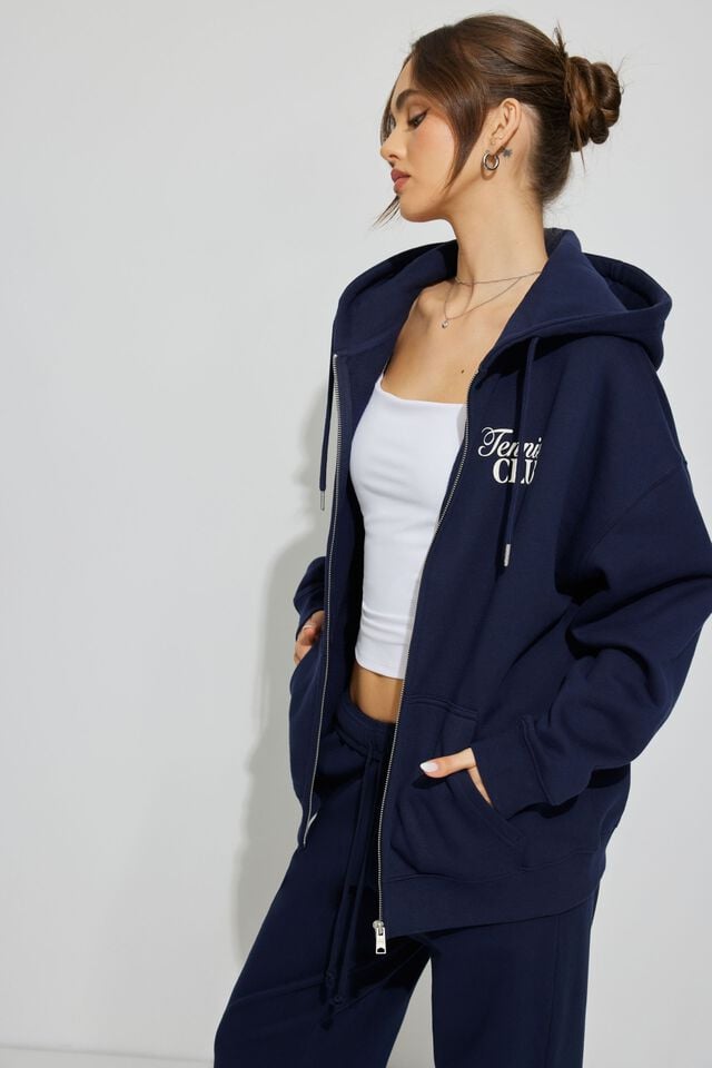 Blue Women Garage Oversized Zippie Hoodie | A-9126805