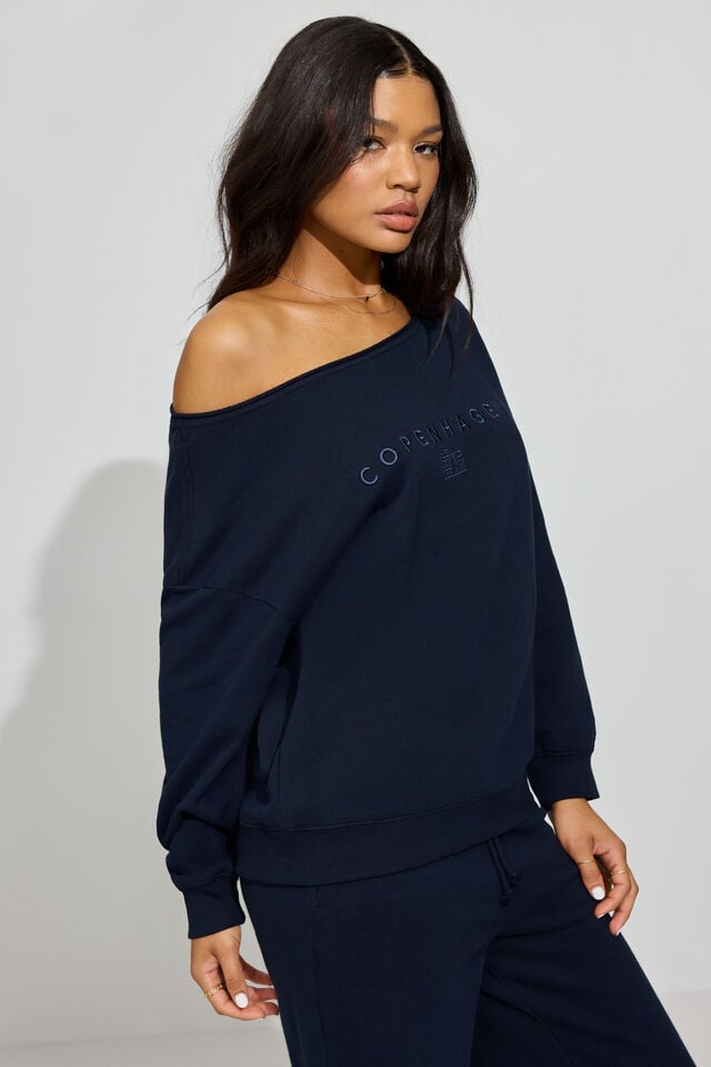 Blue Women Garage Softterry Off Shoulder Sweatshirts | A-3095471