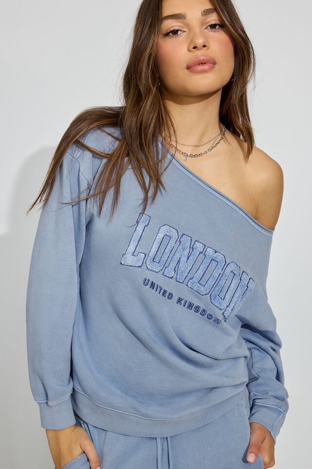 Blue Women Garage Softterry Off Shoulder Sweatshirts | A-4067218