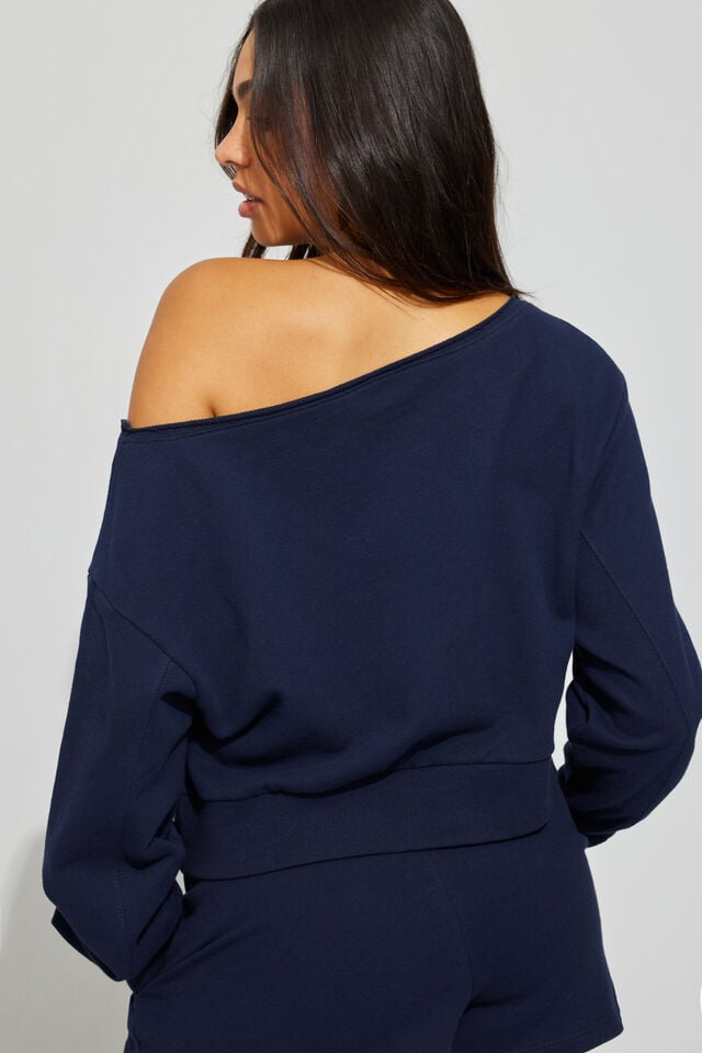 Blue Women Garage Softterry Off Shoulder Sweatshirts | A-5329076