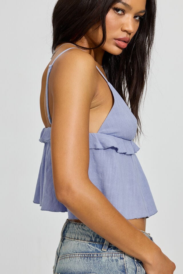 Blue Women Garage Strappy Peplum Cami Tank Top | A-6749130