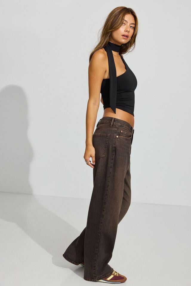 Brown Women Garage Low Rise Baggy Jeans | A-3048169