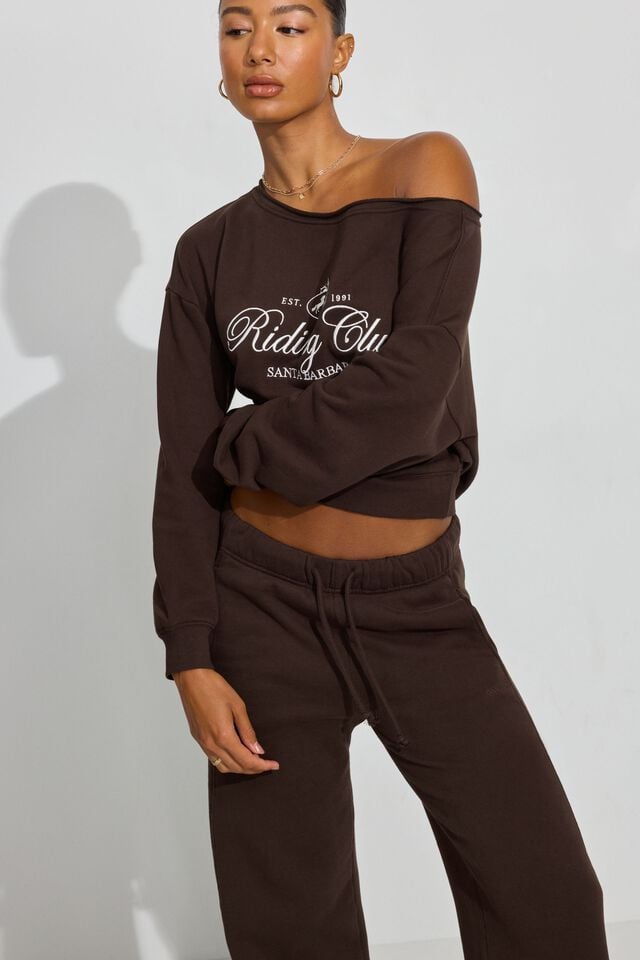 Brown Women Garage Softterry Off Shoulder Sweatshirts | A-5380196