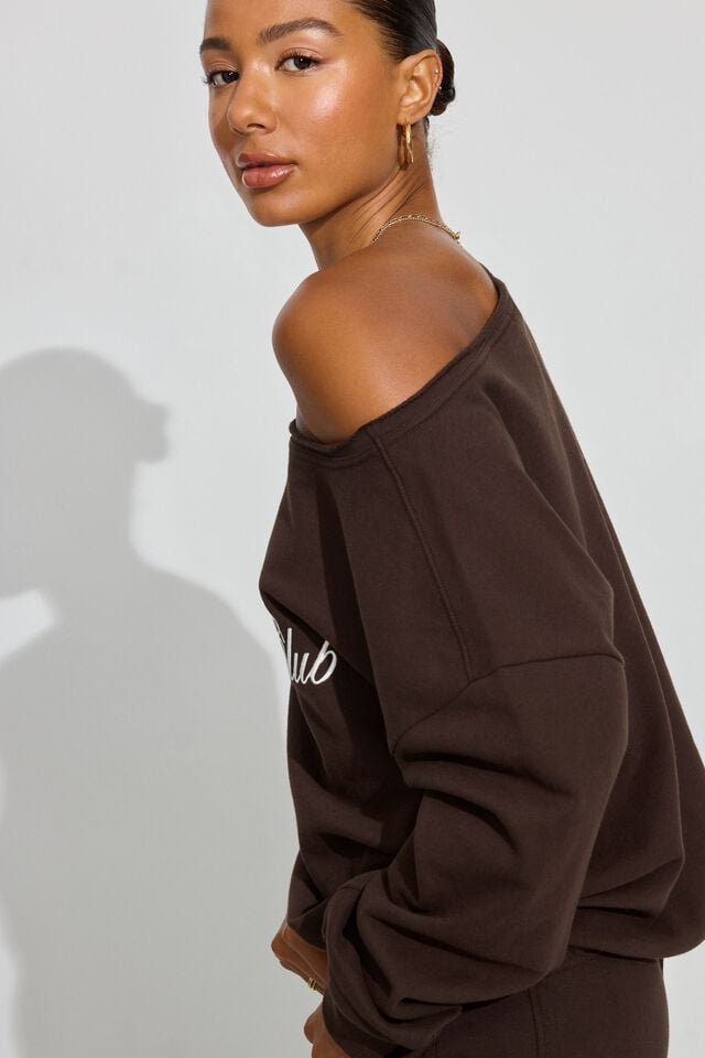 Brown Women Garage Softterry Off Shoulder Sweatshirts | A-5380196