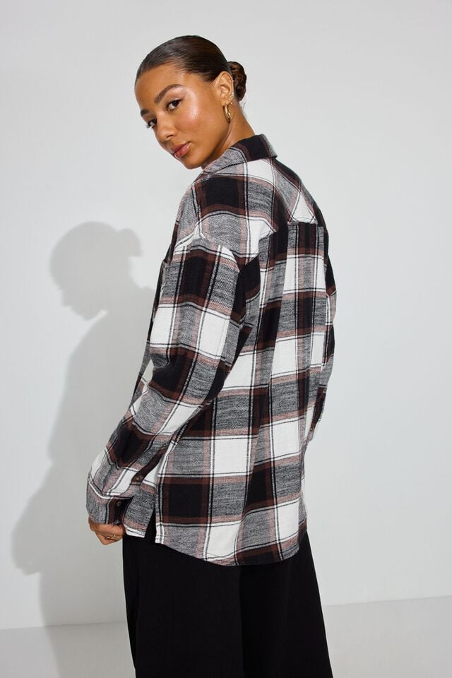 Brown / Black Women Garage Noah Plaid Button-up Long Sleeve | A-5324708