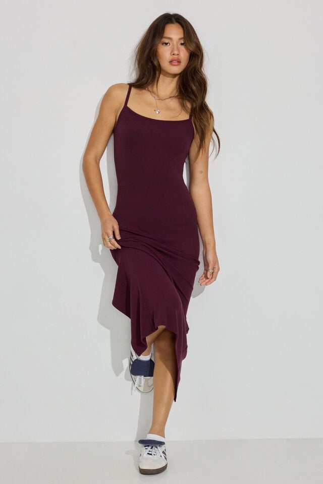 Burgundy Women Garage Natalie Low Back Midi Dress | A-3871426