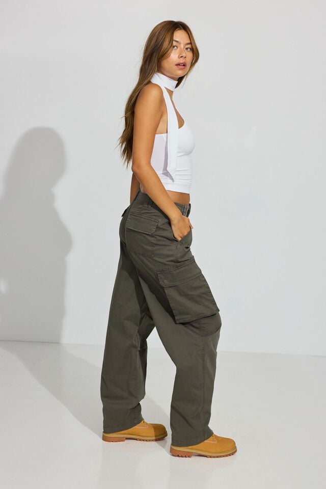 Dark Green Women Garage Ashton Barrel Cargo Pants | A-6182539