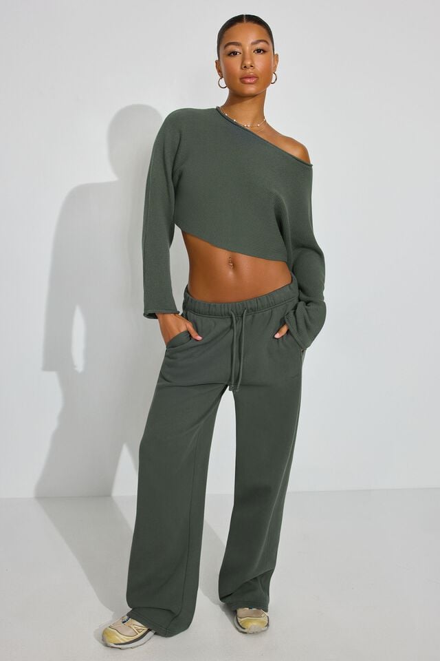 Dark Green Women Garage Supersoft Loose Crop Sweater | A-5143892