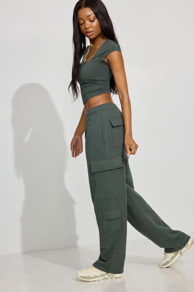 Dark Green Women Garage Ultrafleece Cargo Sweatpants | A-4630872