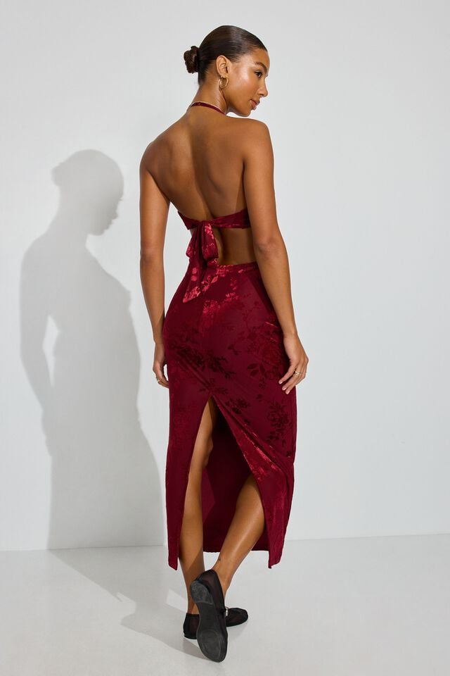 Dark Red Women Garage Burnout Sweetheart Maxi Dress | A-6275340