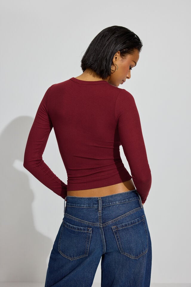 Dark Red Women Garage Estelle Ribbed Long Sleeve | A-2963541