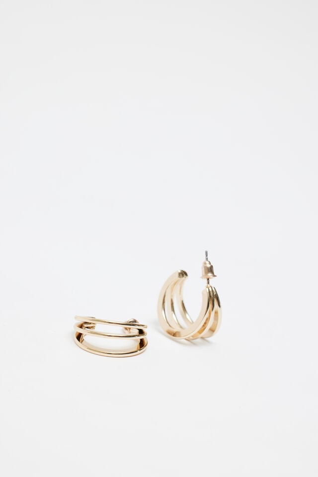 Gold Women Garage 3 Pack Textured Hoop Earrings | A-1298743