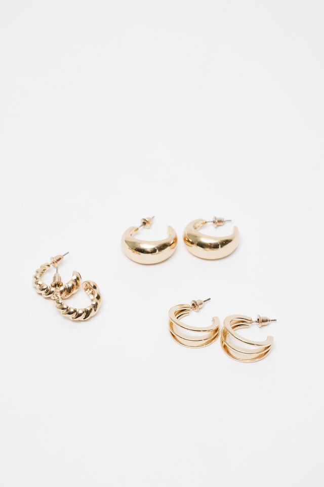 Gold Women Garage 3 Pack Textured Hoop Earrings | A-1298743