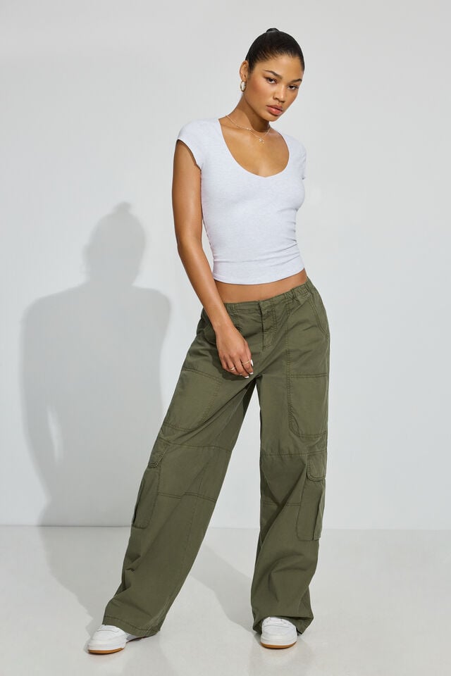 Green Women Garage Poplin Extreme Baggy Cargo Pants | A-9756283