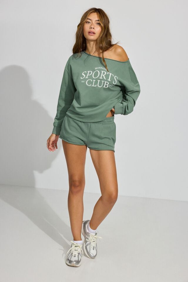 Green Women Garage Softterry Off Shoulder Sweatshirts | A-0489176