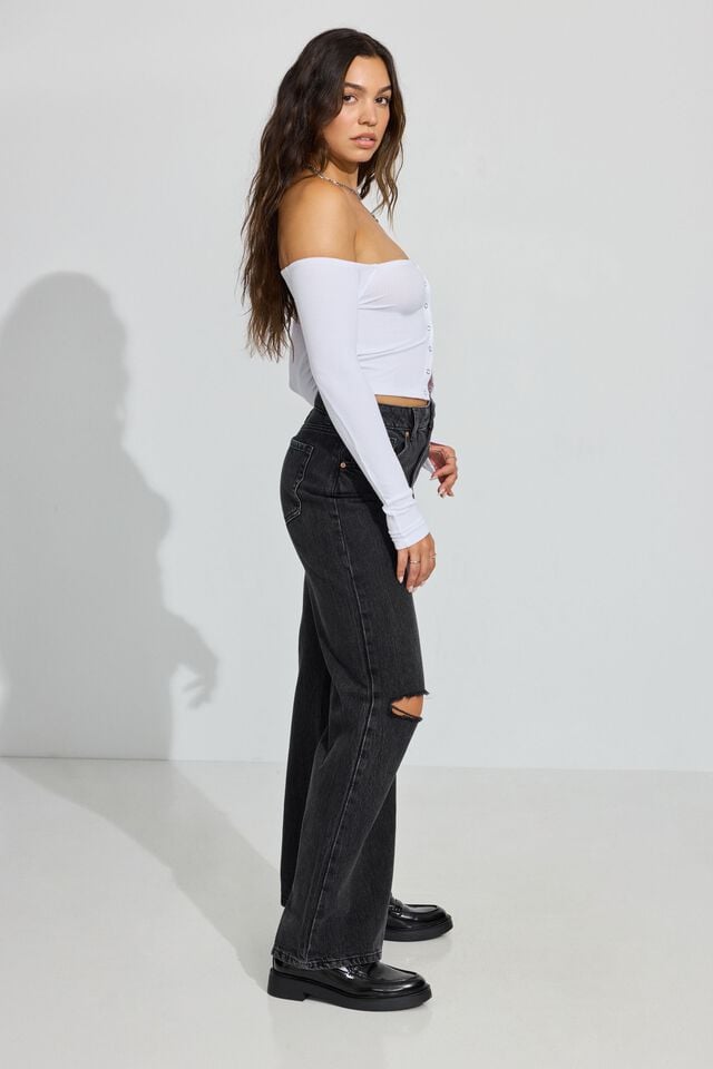 Grey Black Women Garage Wide Leg Jeans | A-7193058