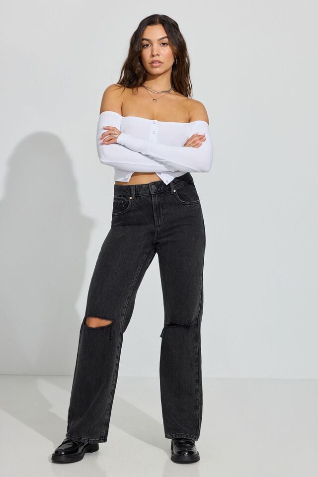 Grey Black Women Garage Wide Leg Jeans | A-7193058