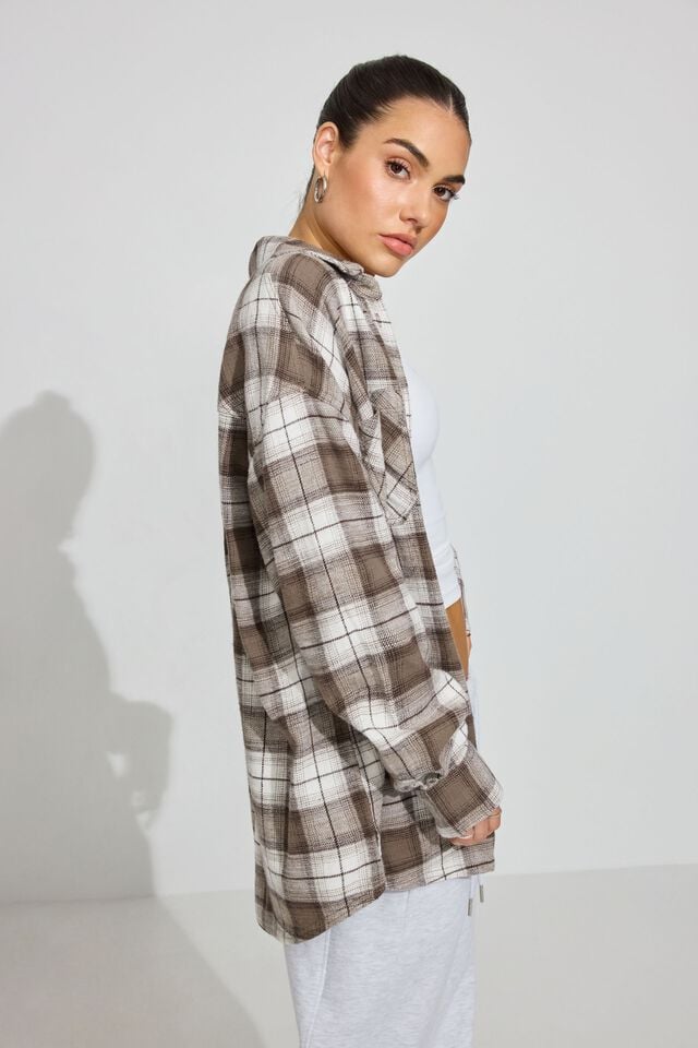 Grey Brown Women Garage Noah Plaid Button-up Long Sleeve | A-5468073