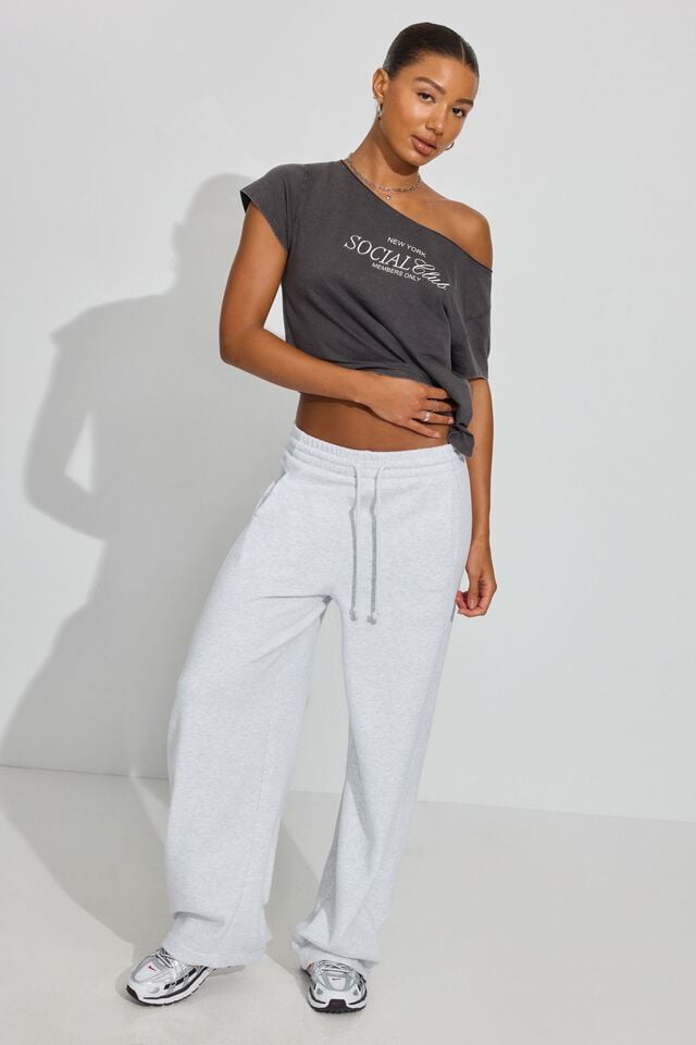 Grey Women Garage Off Shoulder T Shirts | A-7913562