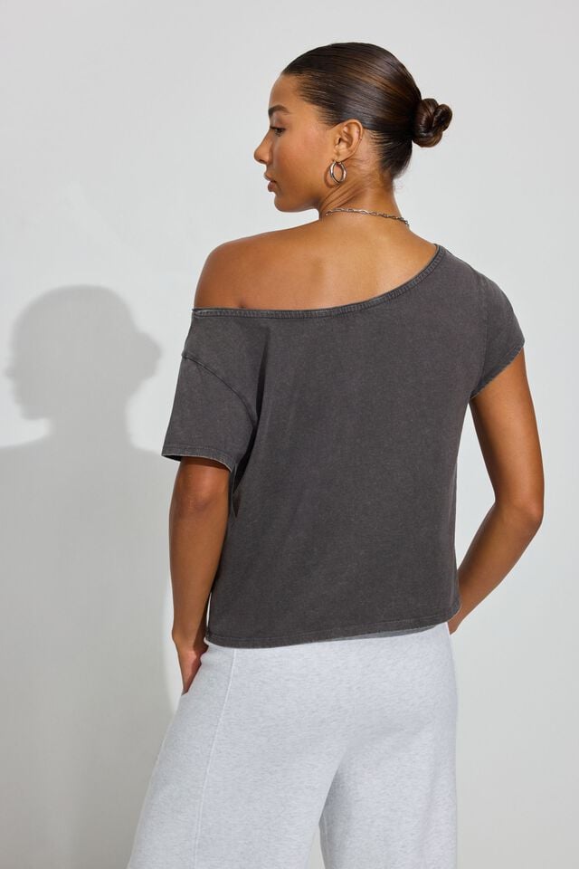 Grey Women Garage Off Shoulder T Shirts | A-7913562